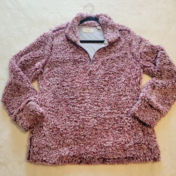 Weatherproof Vintage Sherpa Fleece Jacket Women Purple 1/4 Zip Long Medium - Picture 1 of 9